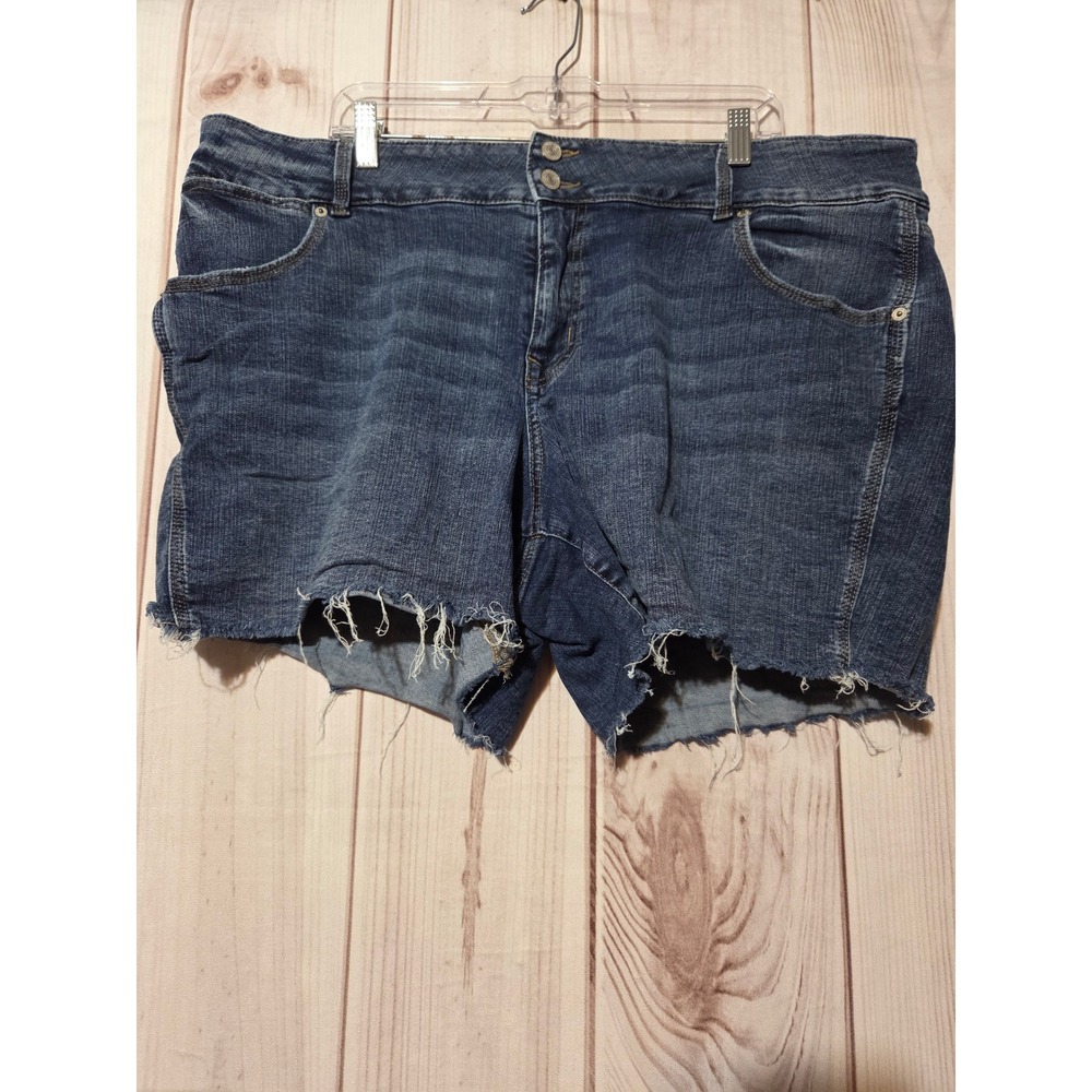 M Jeans by Maurices Womens 22W Dark Wash Cut Off Denim Shorts Mid Rise Stretch